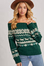 FAIR ISLE OFF SHOULDER KNIT SWEATER - HOLIDAY
