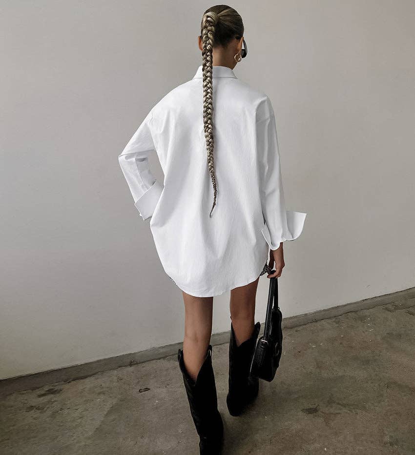 White Lapel Collared Button Down Shirt