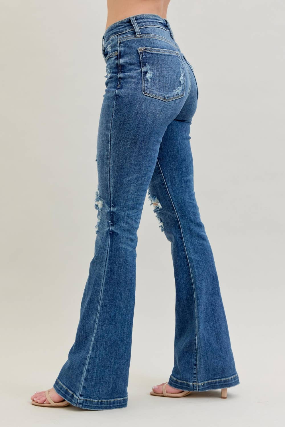 Judy Blue Midrise Button Fly Distressed Trouser Flare