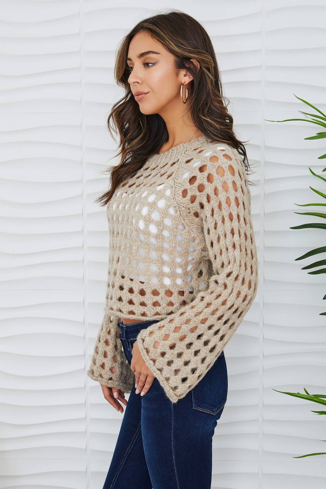 CROPPED OPEN KNIT FUZZY SWEATER