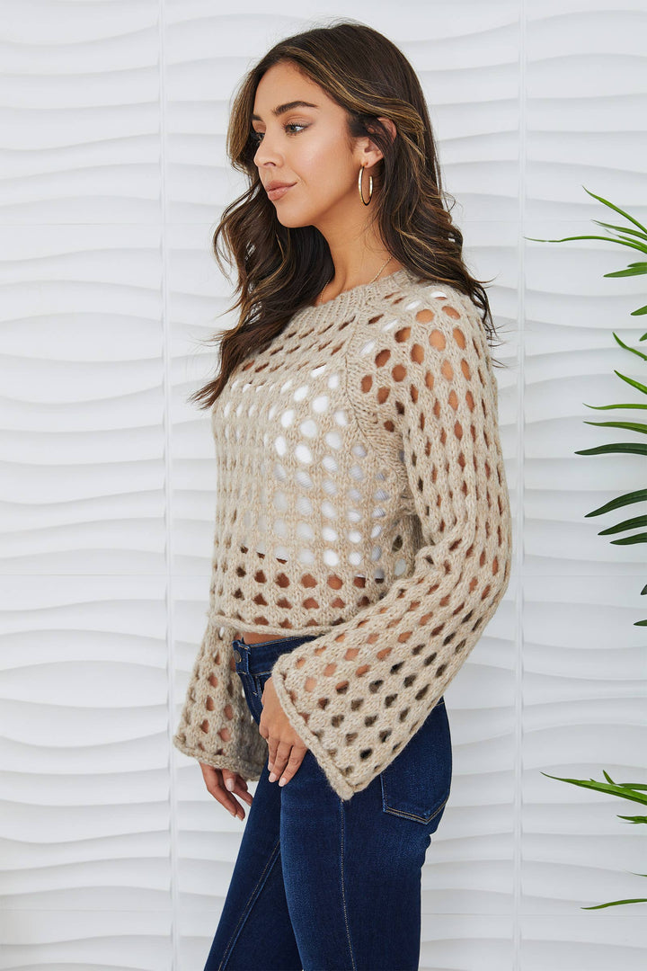 CROPPED OPEN KNIT FUZZY SWEATER