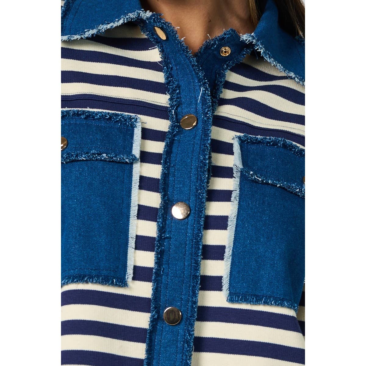 Striped Button Down with Denim Details