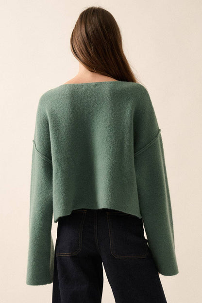 Solid Contrasting Ribbon-Bow Knit Sweater