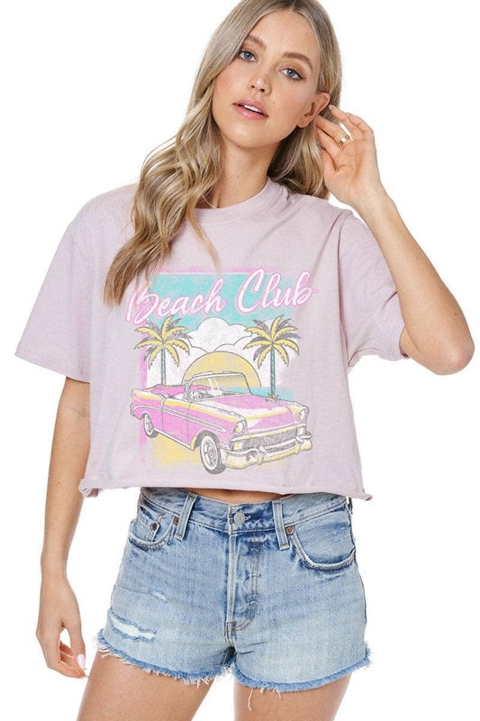 Beach Club Vintage Graphic S/S Faux Cropped Tee