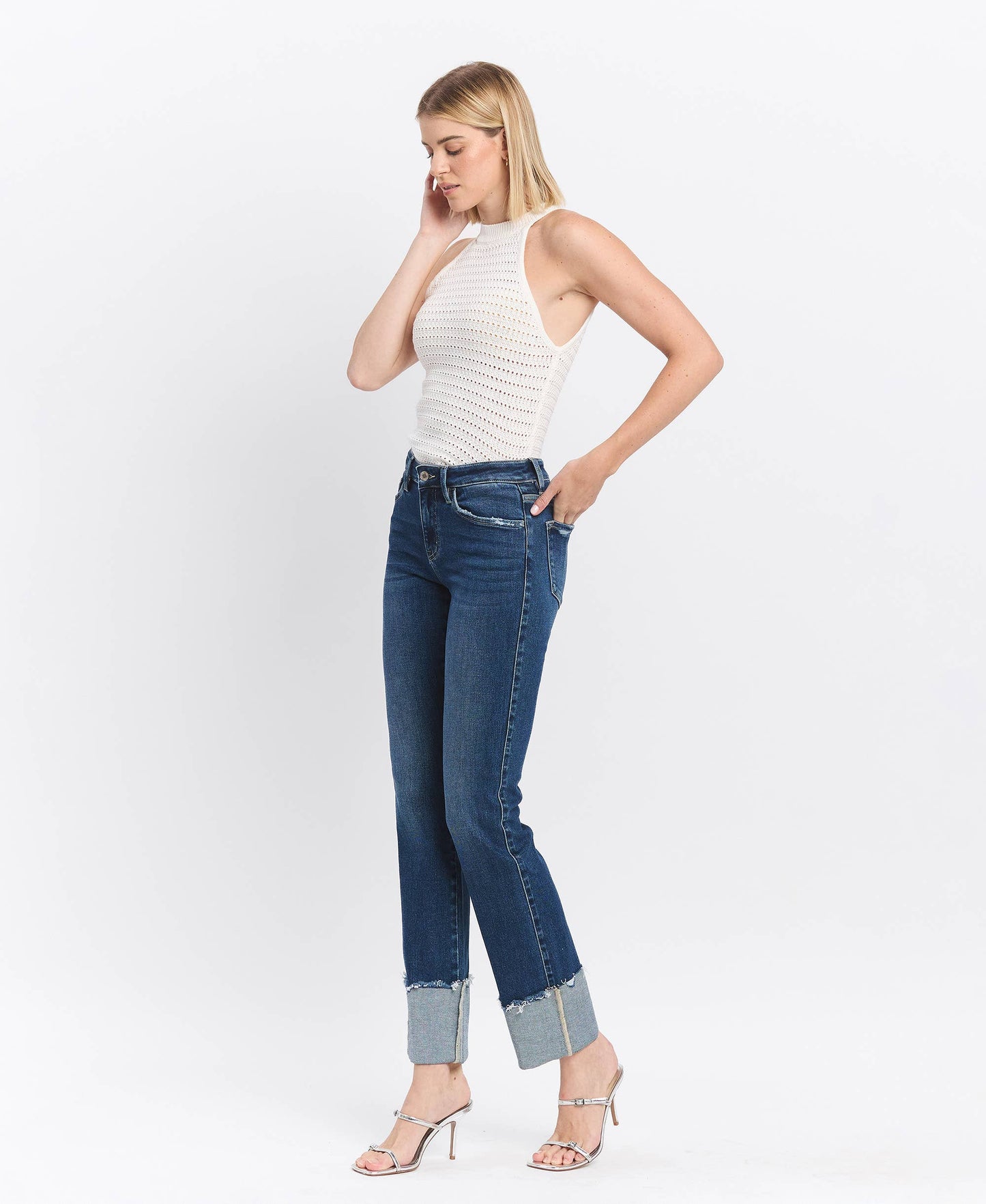 MID RISE CUFFED SLIM STRAIGHT JEANS LV1513