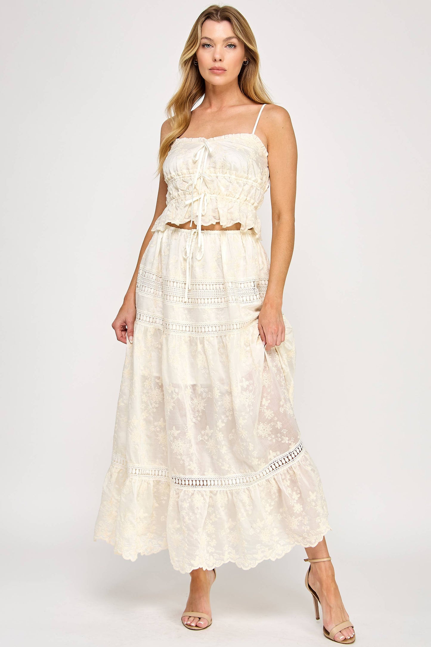Embroidered Eyelet Lace Maxi Skirt