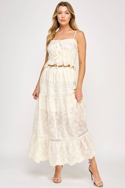Embroidered Eyelet Lace Maxi Skirt