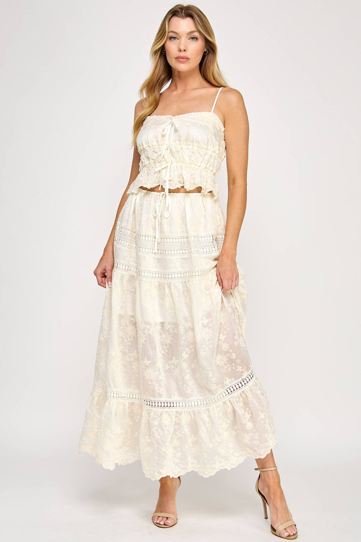 Embroidered Eyelet Lace Maxi Skirt