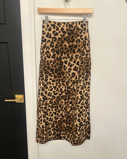 Leopard Print Slip Skirt with Side Slit