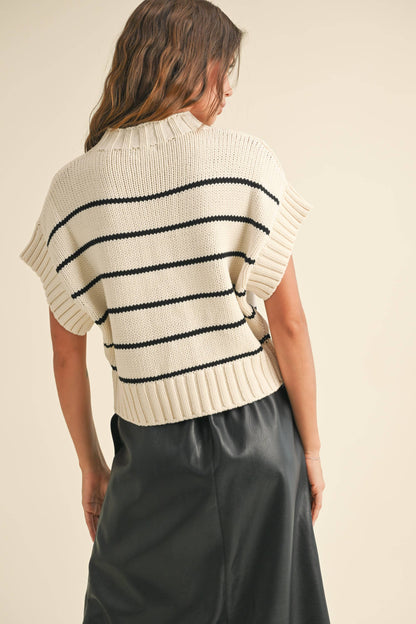STRIPED PATTERN DOLMAN SHORT SLEEVE SWEATER TOP