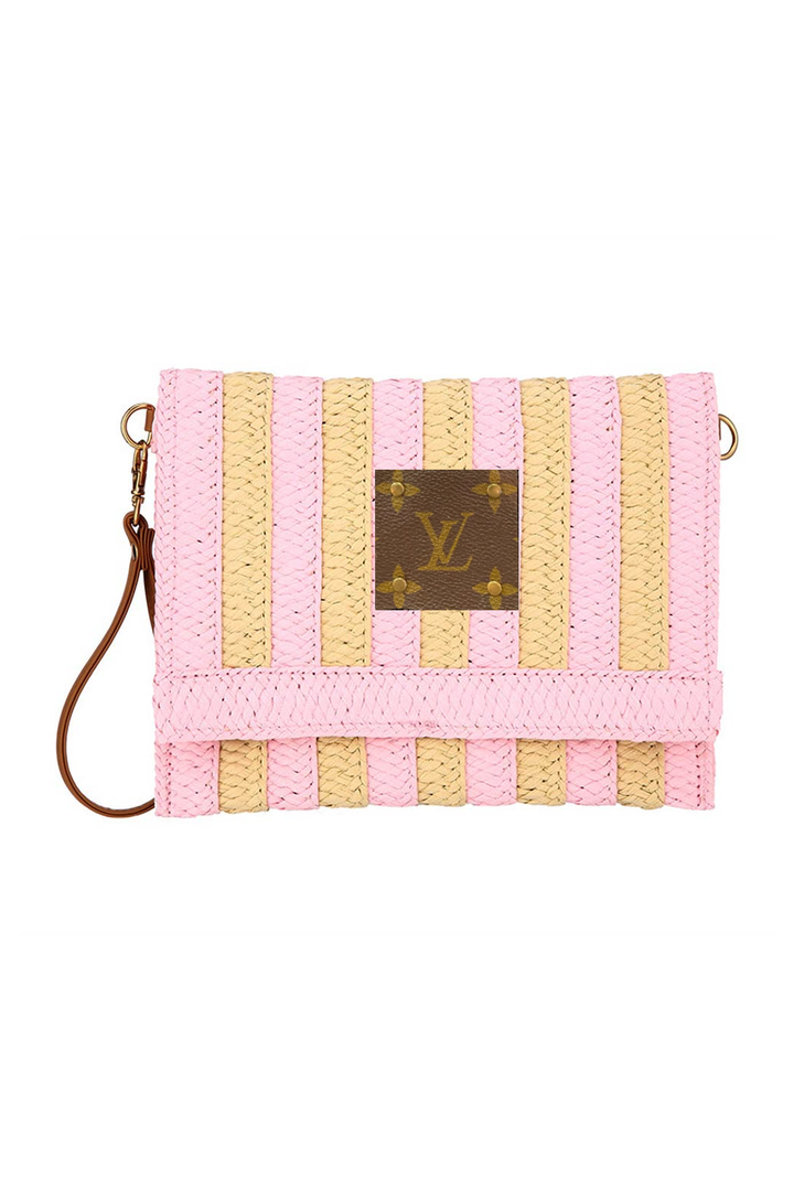 Upcycled Striped Straw Clutch Wristlet Crossbody
