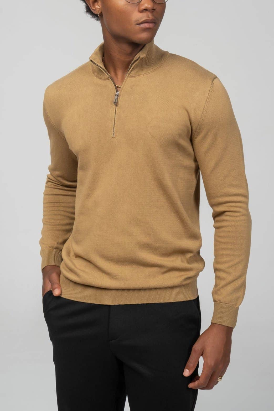 Men's Zipper Closure Mock Neck Sweater