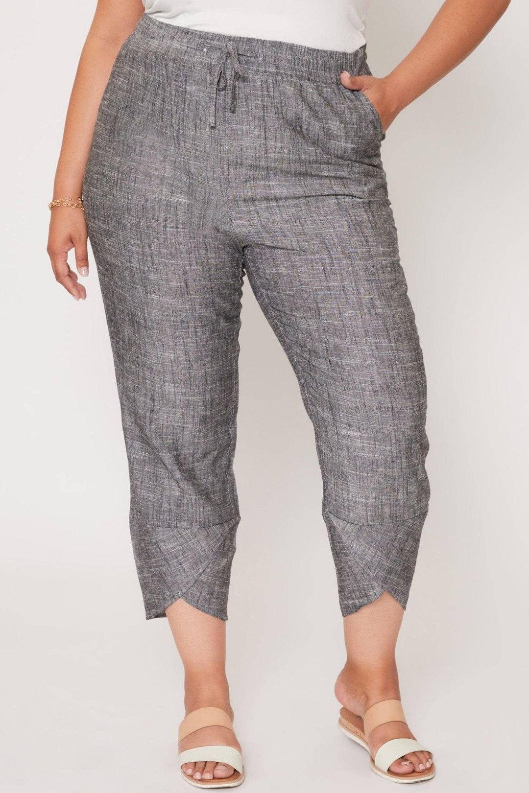Plus Size Linen Elastic Waist With Tulip Hem Pant