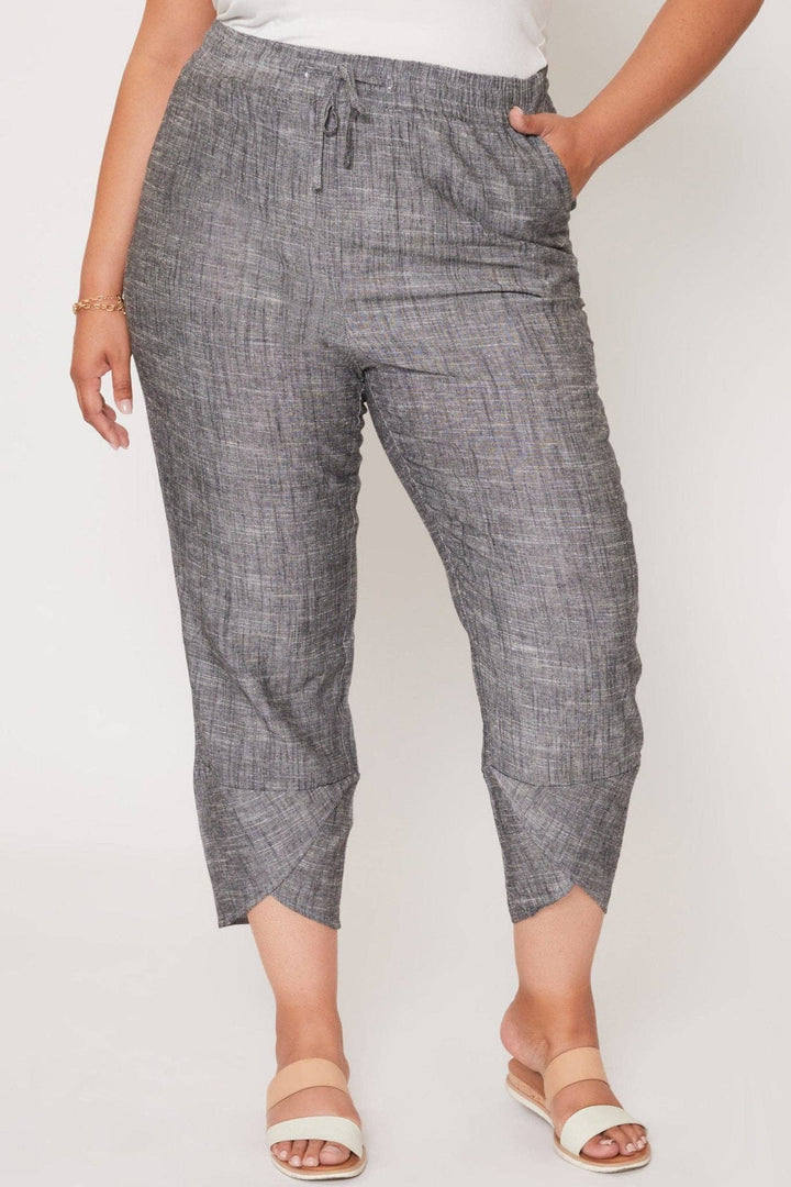 Plus Size Linen Elastic Waist With Tulip Hem Pant
