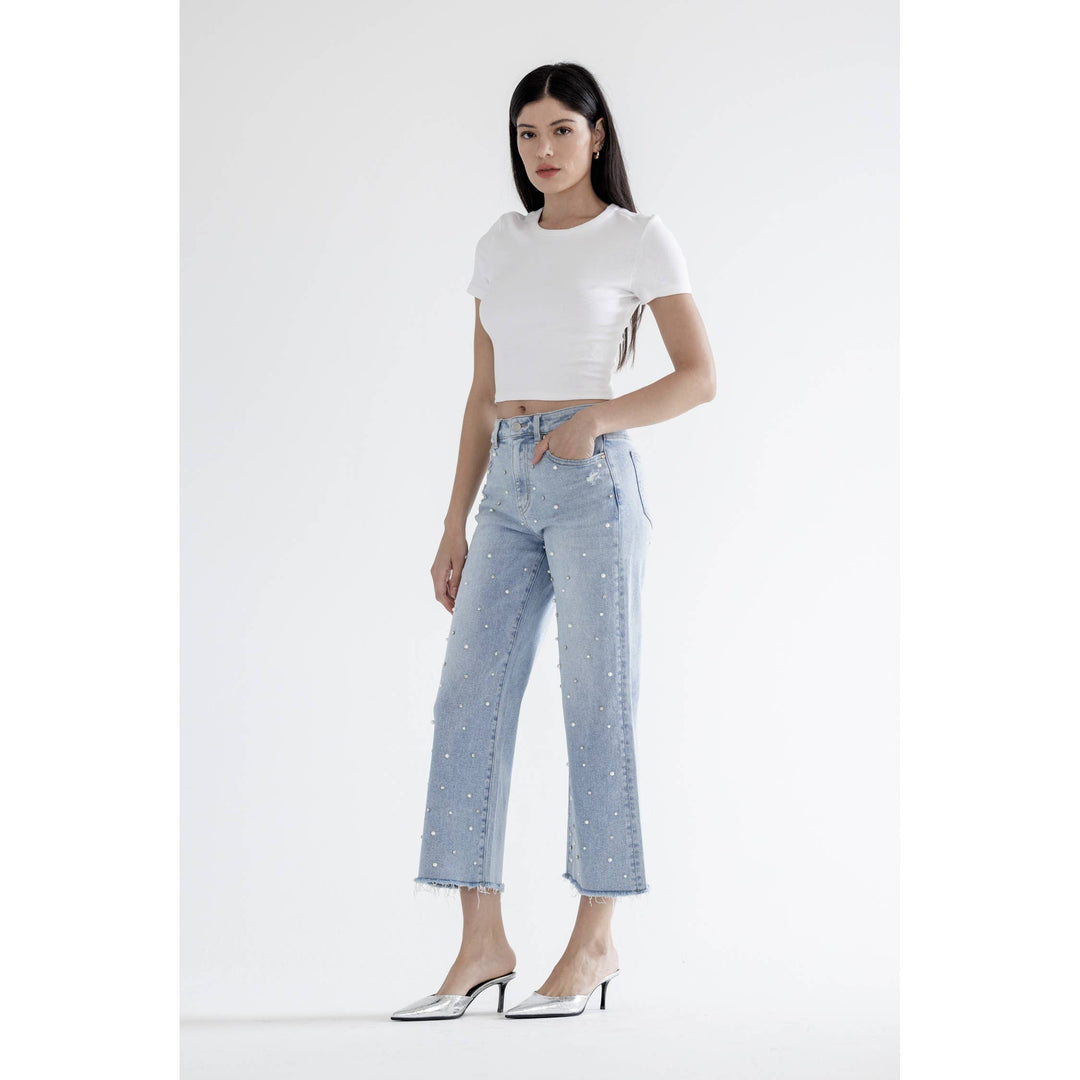 HIGH RISE WIDE LEG CROP WITH EMBELLISHMENT