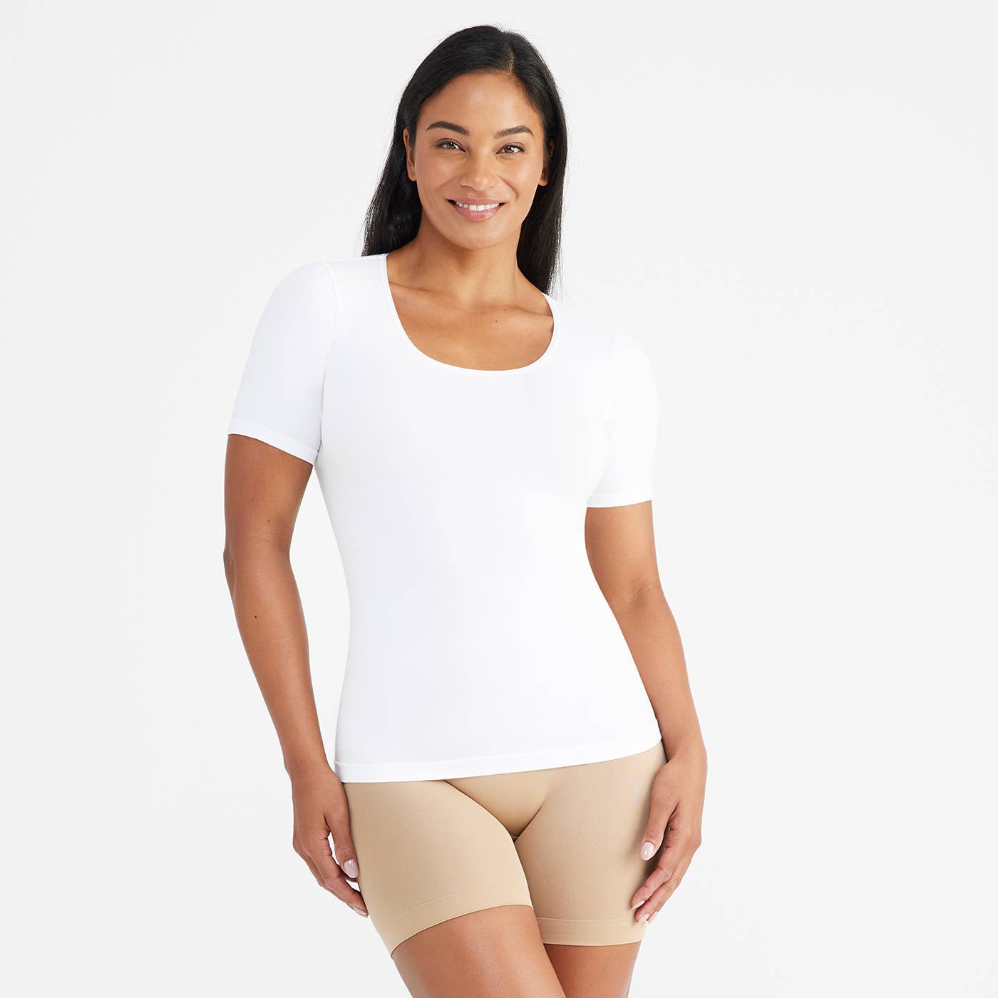 Holly Short Sleeve Shapewear Tee - Cotton Seamless - Plus Av