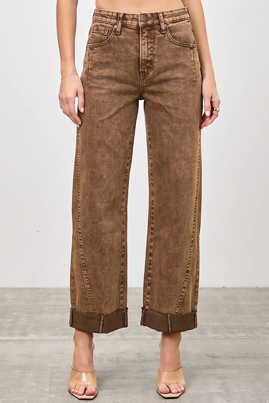 Mocha High Rise Cuffed Denim