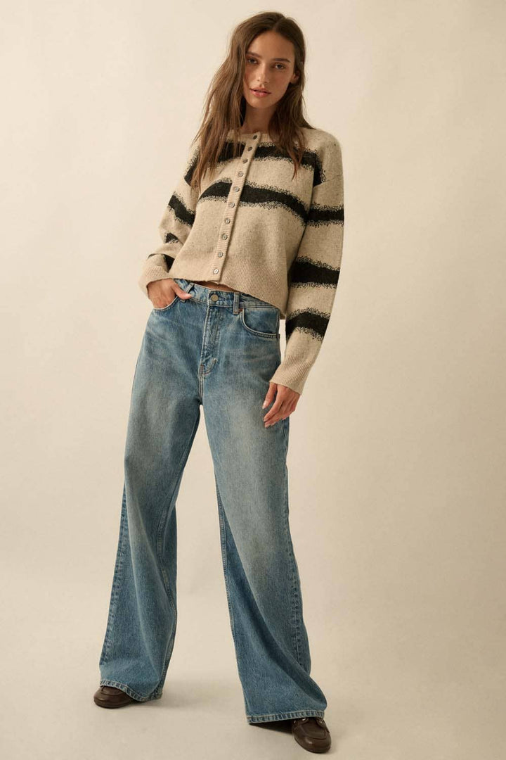 Striped Jacquard-Knit Button-Front Cardigan