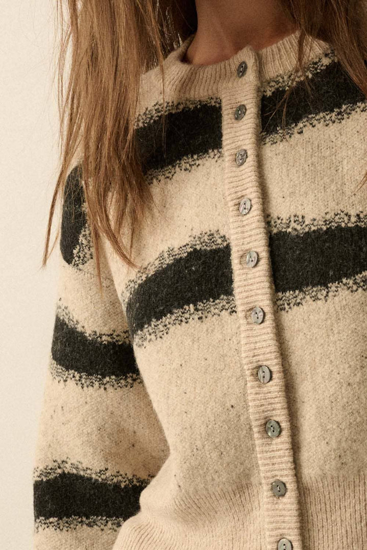 Striped Jacquard-Knit Button-Front Cardigan
