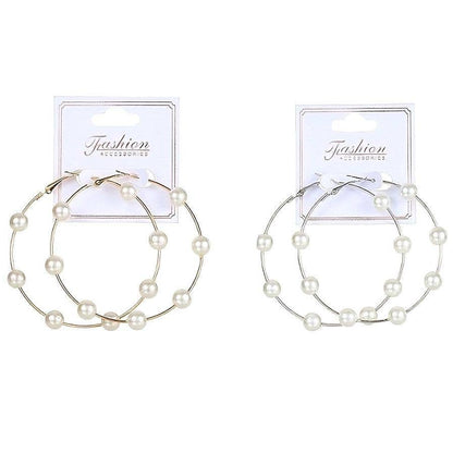Faux Pearl Hoop Earrings