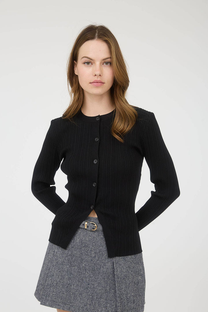 STRIPE KNIT BUTTON DOWN SPLIT HEM CARDIGAN