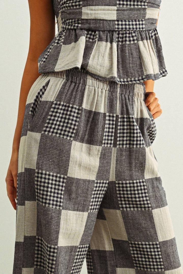 GINGHAM AND STRIPE PATCH EFFECT PANTS