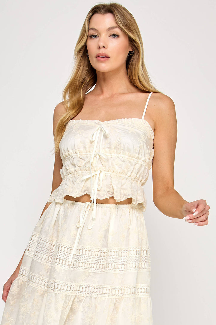 Lyric Tank Top - Eyelet Embroidered Square Neck
