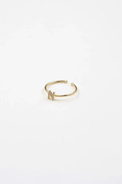 18K Gold Shiny Adjustable Initial Ring