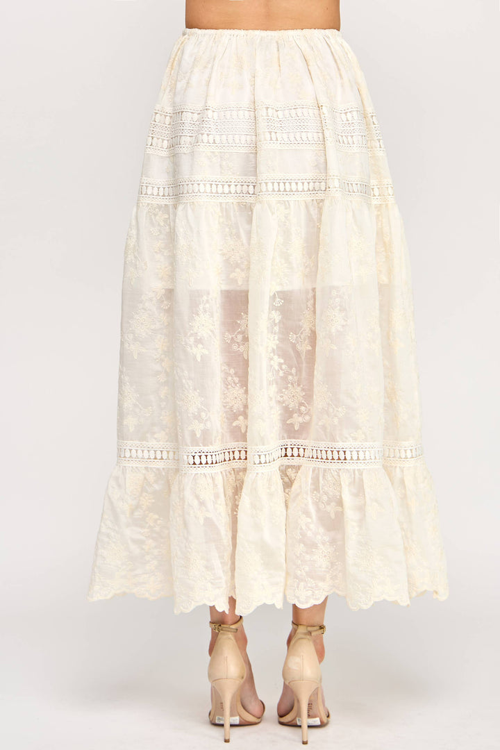 Embroidered Eyelet Lace Maxi Skirt