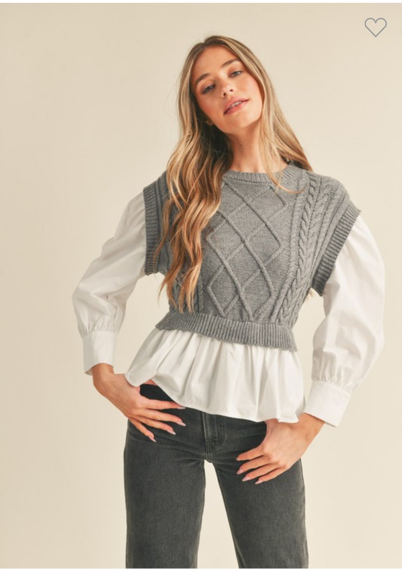 MIXED MEDIA CABLE KNIT SWEATER TOP