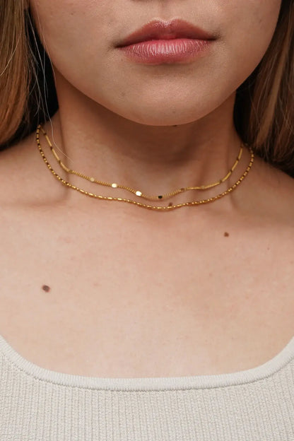 18K Gold Plated Dainty Layered Reflective Choker Set