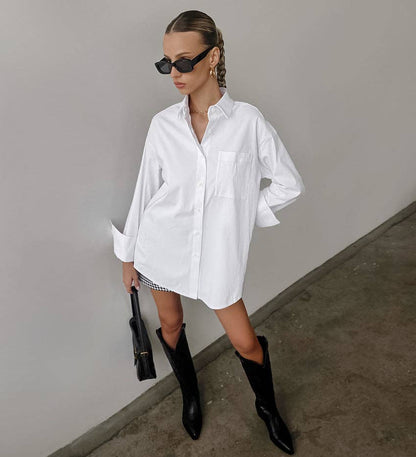 White Lapel Collared Button Down Shirt