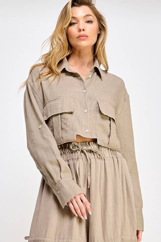 SOFT BUTTON DOWN CROP SHIRT