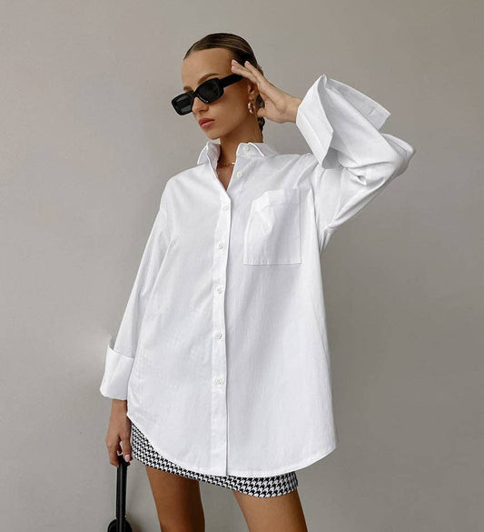 White Lapel Collared Button Down Shirt