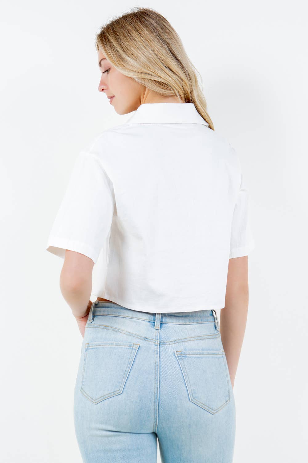 Button Down Short Sleeve Relax Fit Crop Shirt