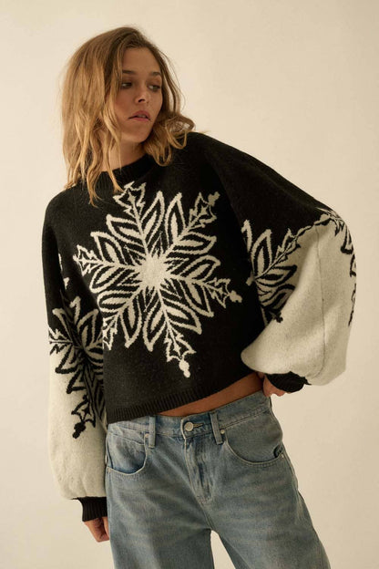 Snowflake Jacquard-Knit Dolman-Sleeve Sweater