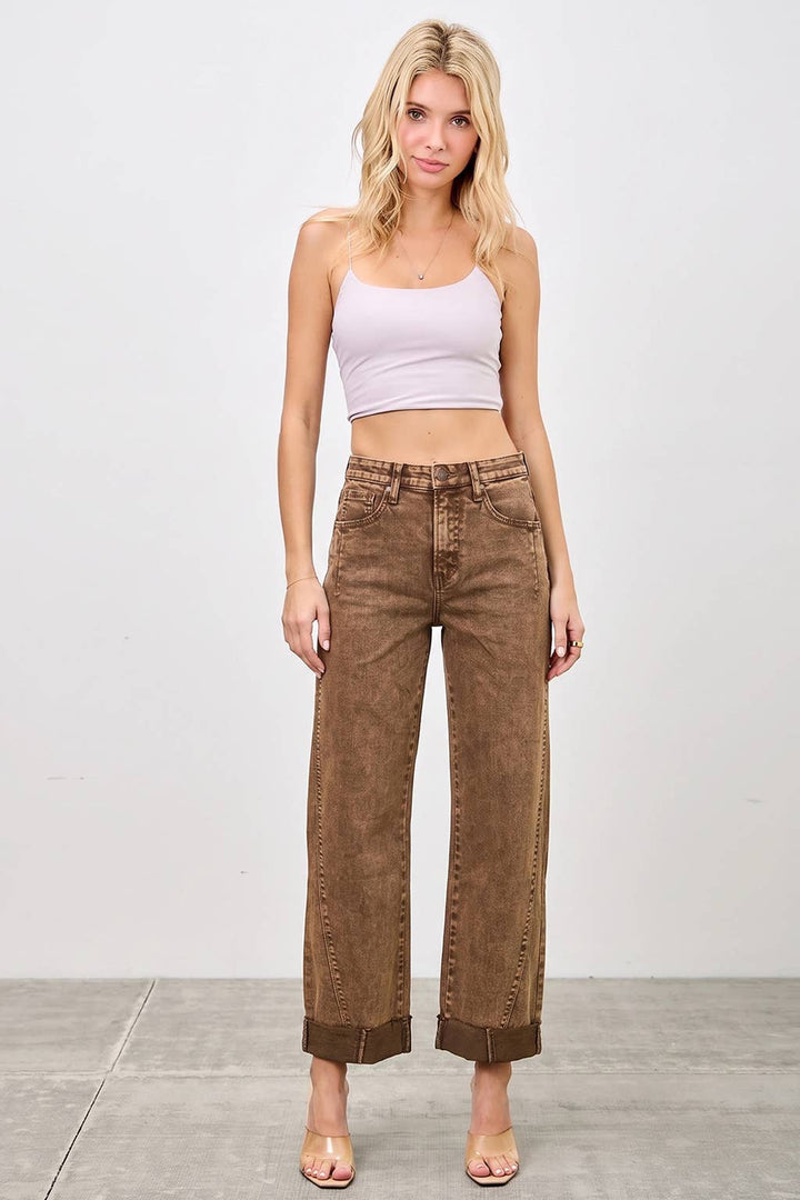 Mocha High Rise Cuffed Denim