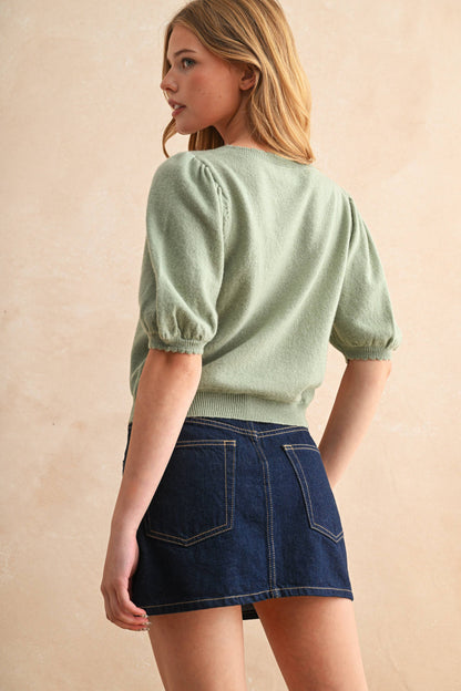SHORT SLEEVE BUTTON DOWN KNIT CARDIGAN
