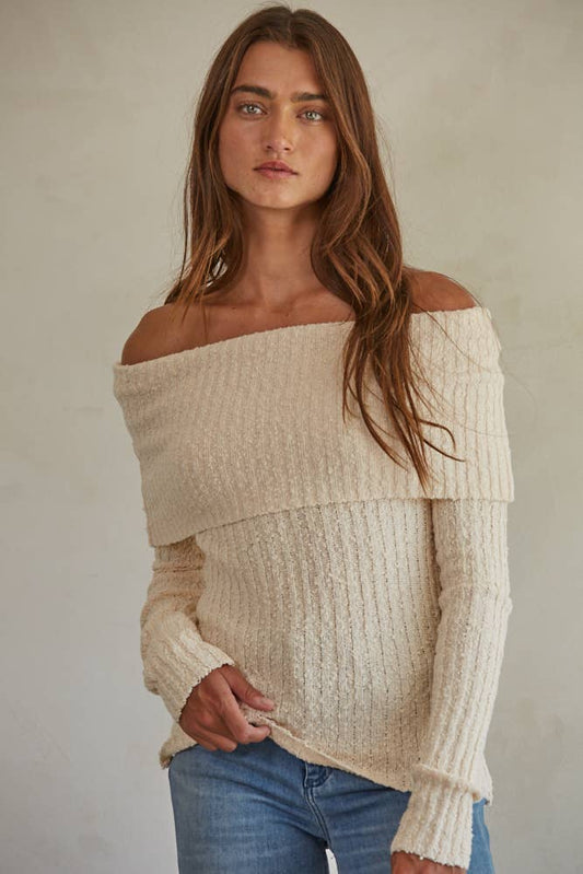 Knit Sweater Off Shoulder Long Sleeve Top