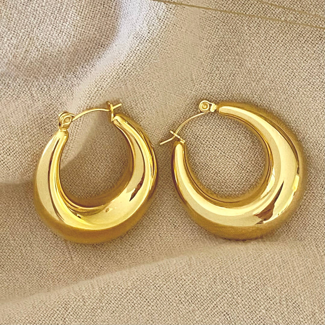 Chubby Oval Hoops Gold Plated Lightweight Thick Hoop Earring
