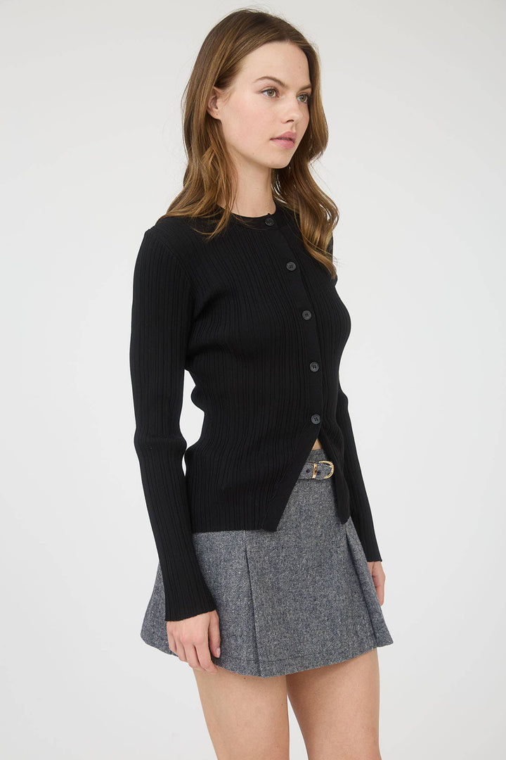 STRIPE KNIT BUTTON DOWN SPLIT HEM CARDIGAN