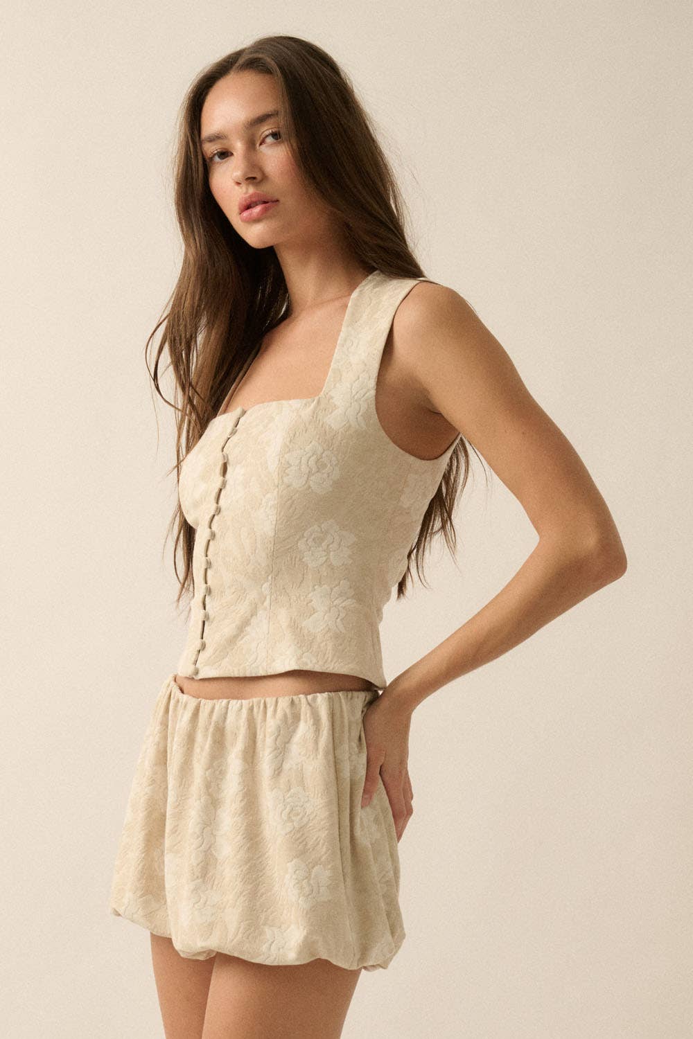 Floral Jacquard Corset Top