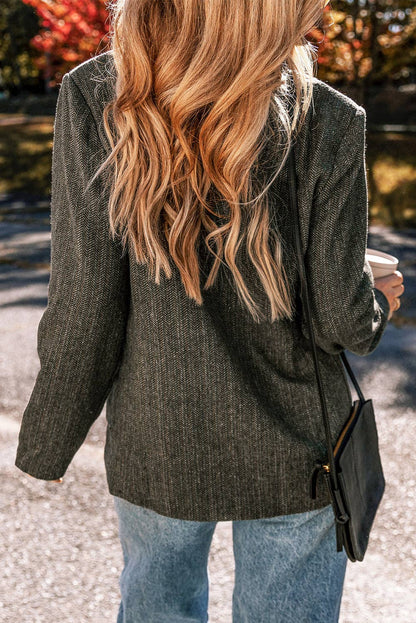 Faux Leather Collar Twill Lapel Blazer Coat