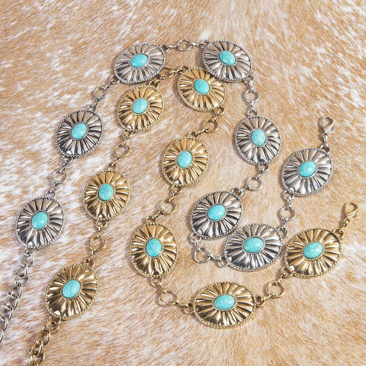Turquoise Western Concho Disc Hoop Chain Belt
