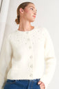 Embellished Ivory Sweater Knit Cardigan