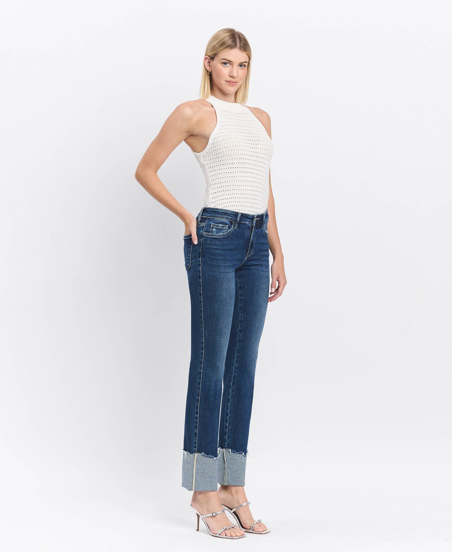 MID RISE CUFFED SLIM STRAIGHT JEANS LV1513