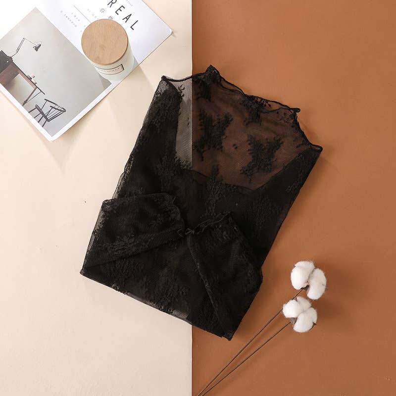 Semi Sheer Mesh Floral Lace Layering Top