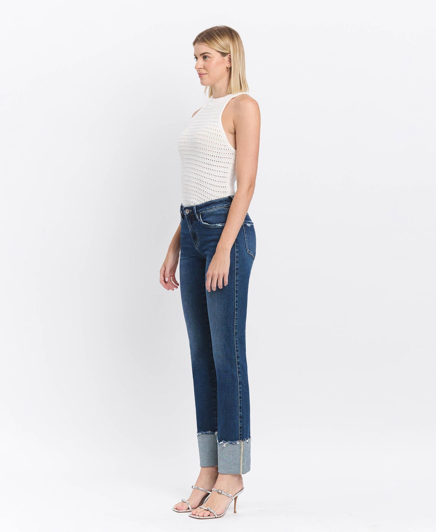 MID RISE CUFFED SLIM STRAIGHT JEANS LV1513