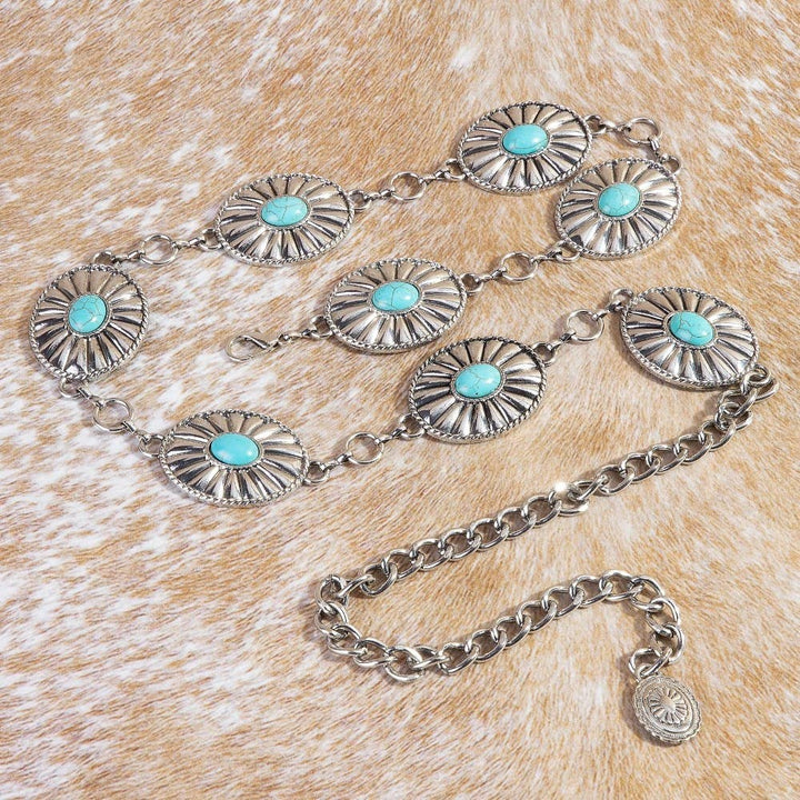 Turquoise Western Concho Disc Hoop Chain Belt