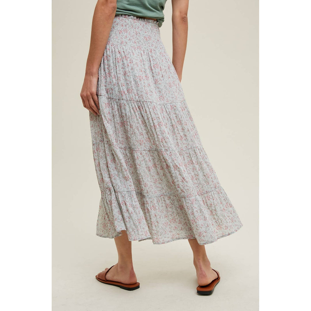 FLORAL TIERED MIDI SKIRT WITH SLIT